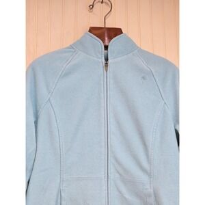 Lilly Pulitzer Jacket Womens Large Light Blue Fleece Full Zip Palm Logo Casual